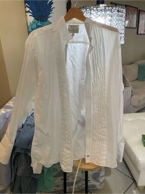 John W. Nordstrom White Pleated-Front Lightweight Tuxedo Shirt 100% Cottom
